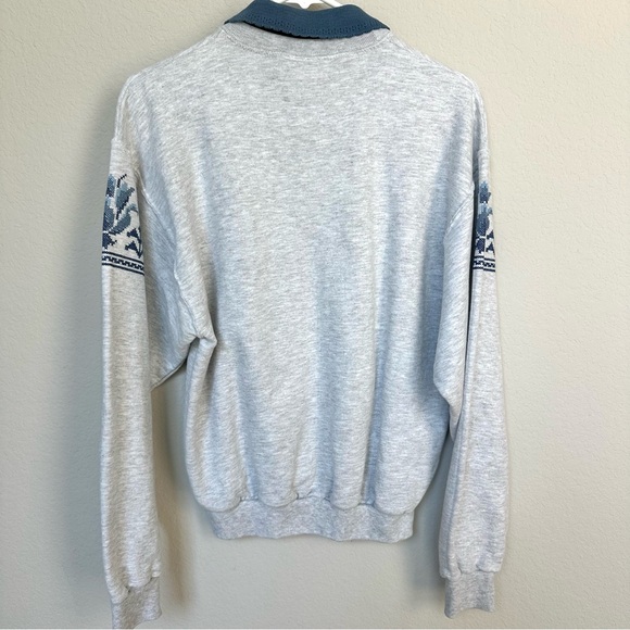 Collared Cross Stitch Embroidered Printed Sweatshirt S - Picture 2 of 9